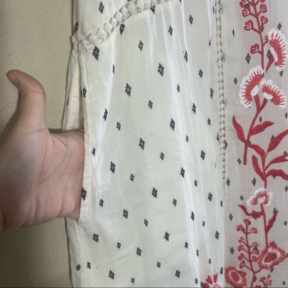 Women’s 100% Cotton Cream Embroidered Floral PTP 22” Midi Dress Boho Peasant EUC - Picture 4 of 10